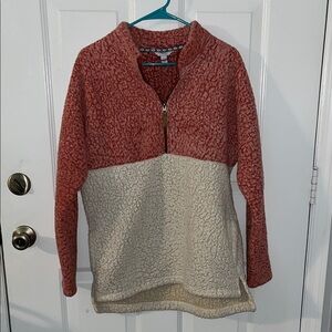Time and Tru Red and Cream Sherpa Sweater